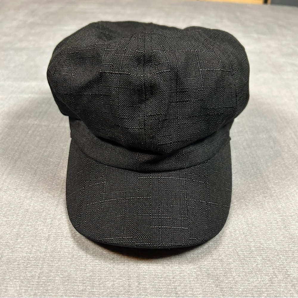 Lowry's Farm Black Linen Textured Newsboy Cabbie Cap Baker Boy Hat
